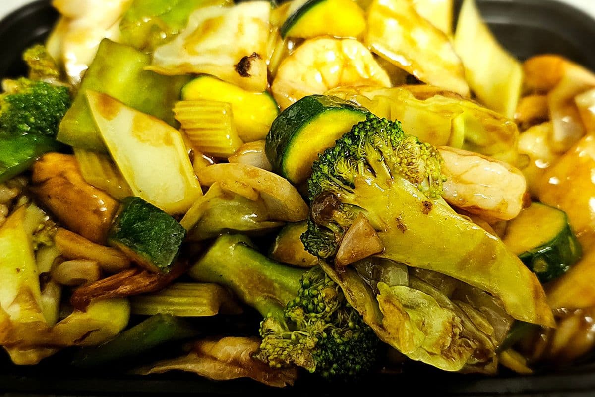 J4. Stir-Fried Fresh Shrimp and Mixed Greens