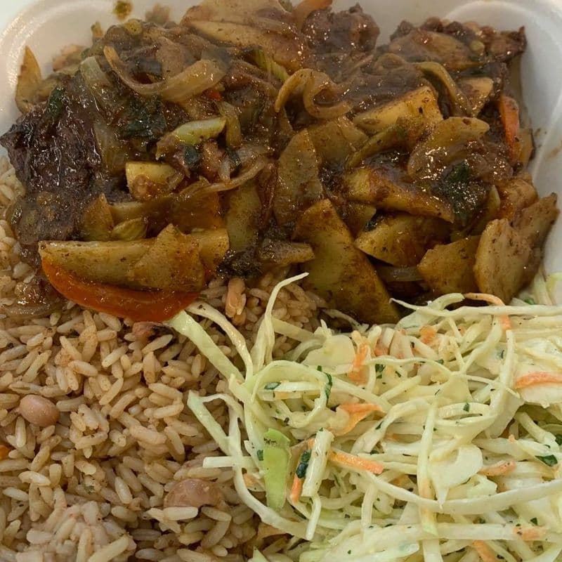 Oxtail with Coleslaw, Rice, & Peas