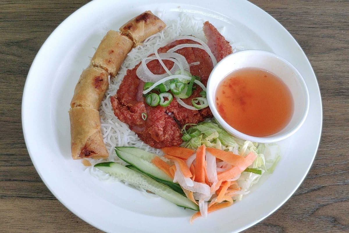 D6. Marinated Pork Patty and Spring Roll on Vermicelli