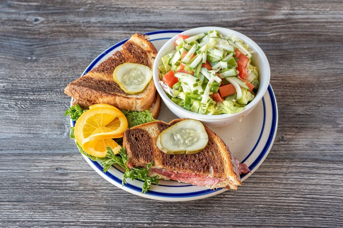 Grilled Reuben on Marble Rye Sandwich