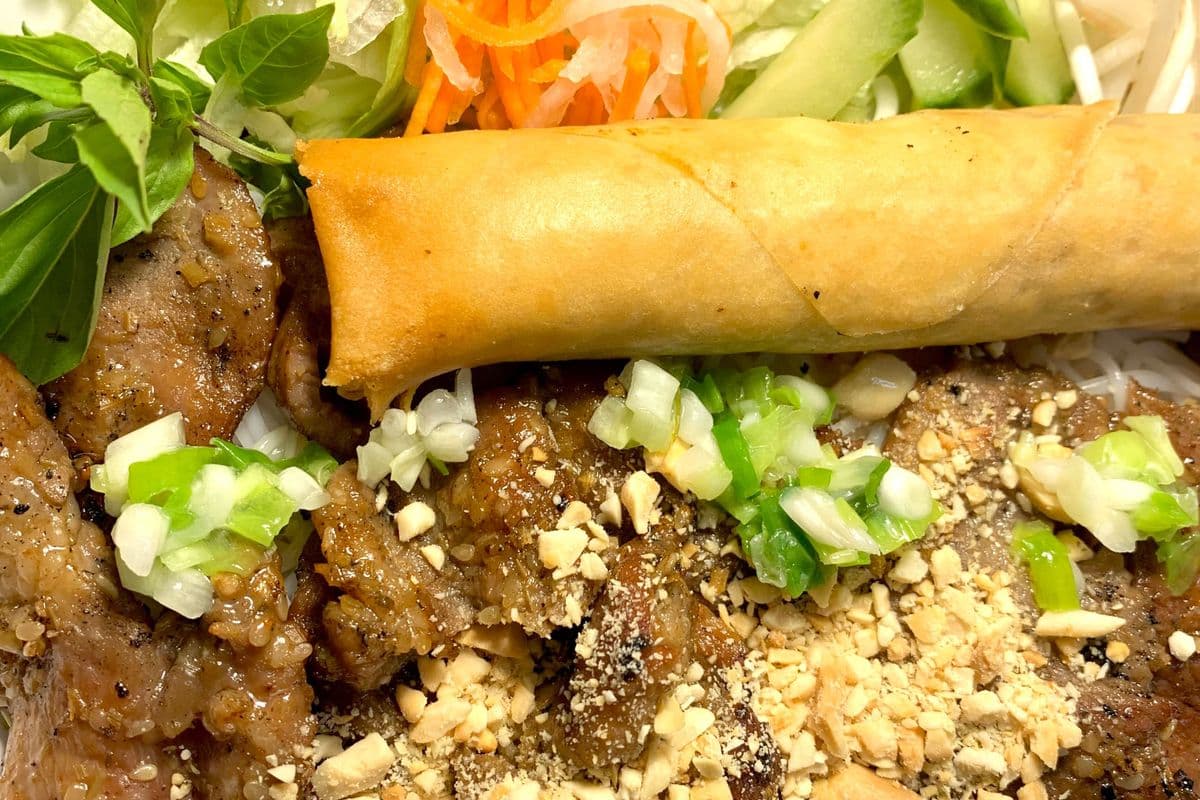 Vermicelli with Grilled Pork and Spring Roll - Bun Thit Nuong, Cha Gio