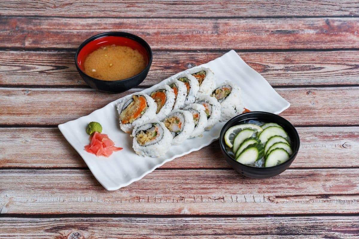 Sp-3. Dynamite Roll, Yam Roll, Kappa Sunomono, and Miso