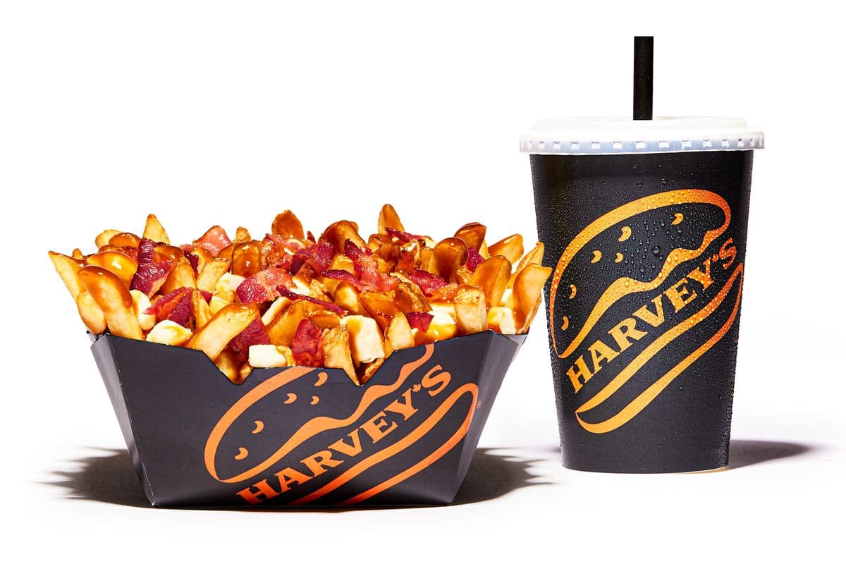 Regular Bacon Double Cheese Poutine with 20 oz Soft Drink