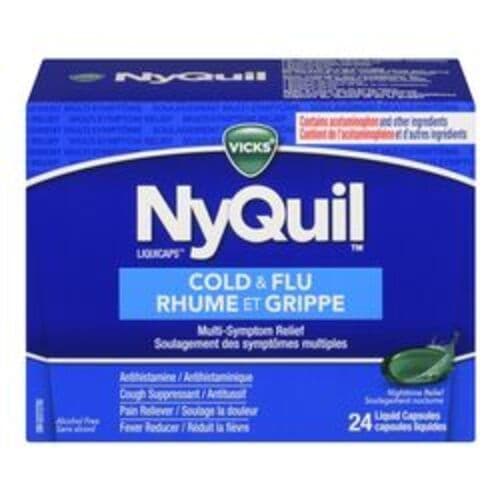 Nyquil Rhume et Grippe 16 Capsules Liquides/ Nyquil Cold & Flu 16 Liquid Capsules 