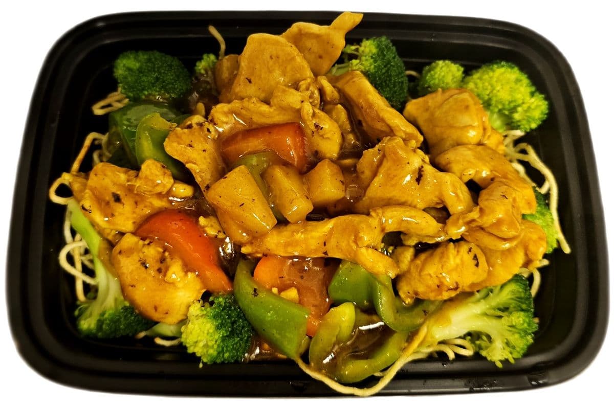 E2. Curried Chicken and Pineapple with Pan-Fried Noodles