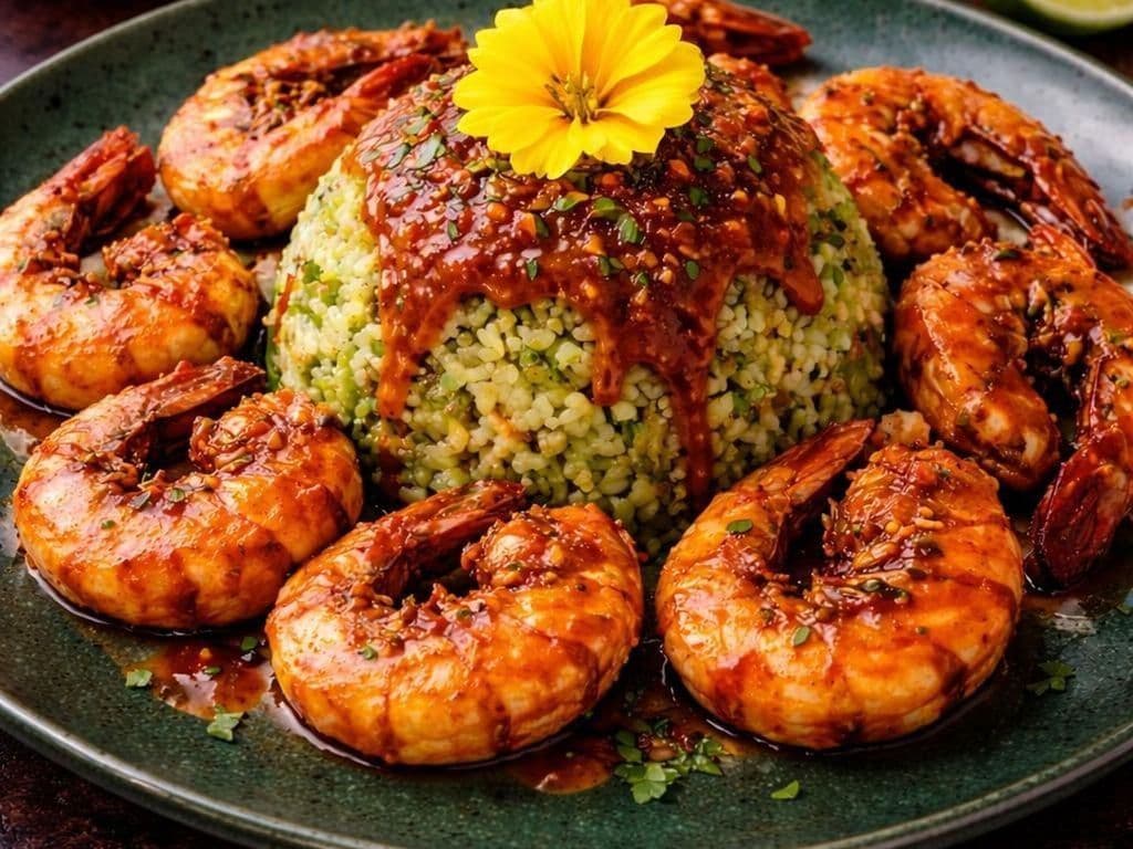 Grilled Zarandeado Shrimp with Poblano Tequila Rice