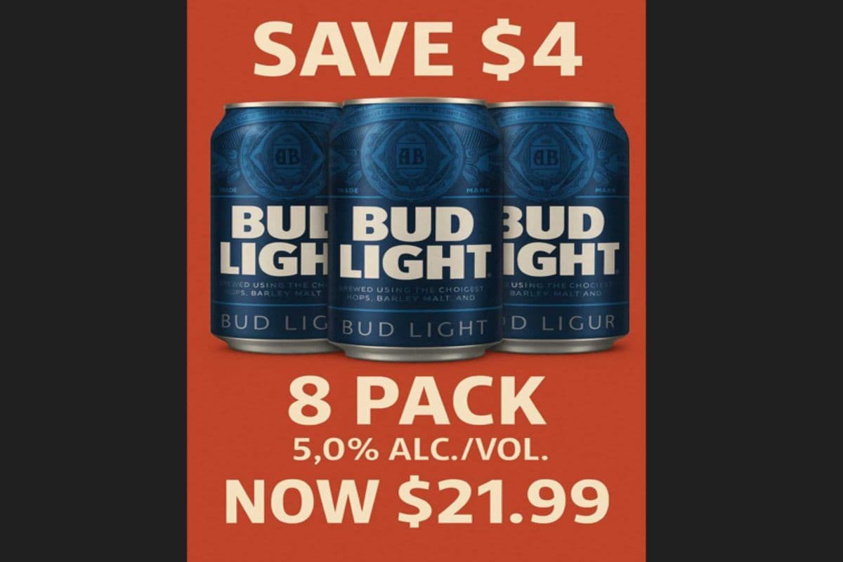 BUD LIGHT (8 Pack) WAS 29.29 NOW 25.29 ($4.00 OFF) (8 x 355ml)
