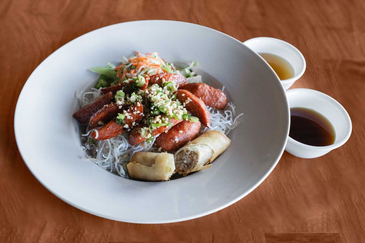 27. Vermicelli, Vegetables, Grilled Meatballs, and Spring Roll