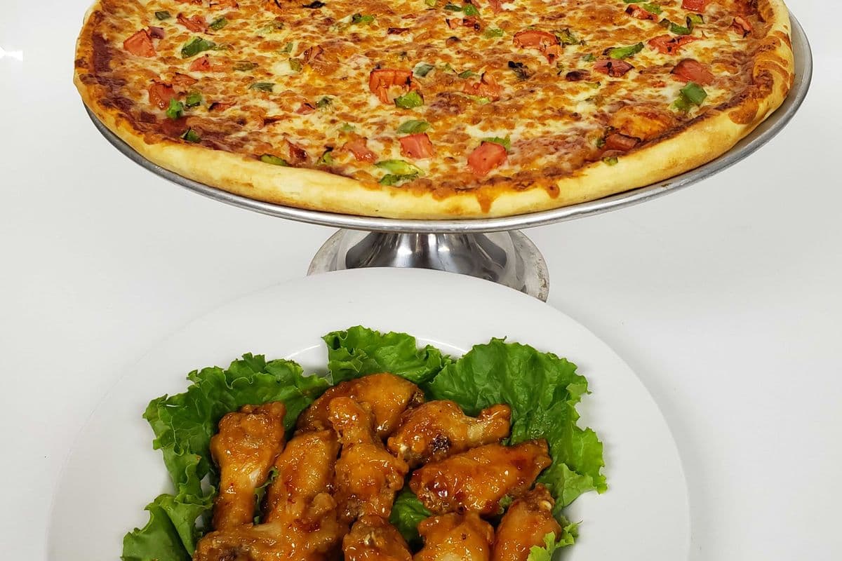 One 15" Large Pizza with Two Toppings and Full Order of Wings