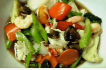 90. Stir Fried Shrimp, Crab Stick, Squid, and Vegetables