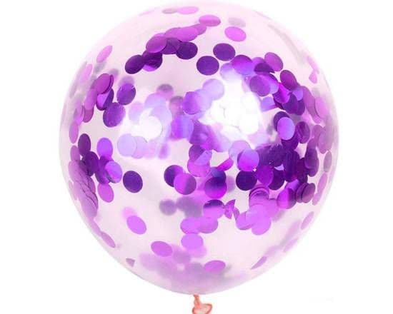 11" Clear Confetti Filled Latex balloon ( Qty 1) - Purple confetti