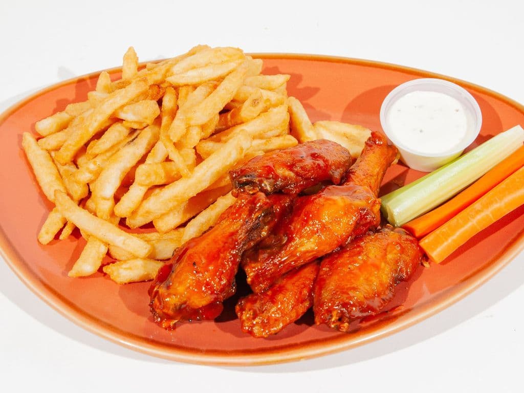 Wings, Fries, Vegetables, Dip and Pop
