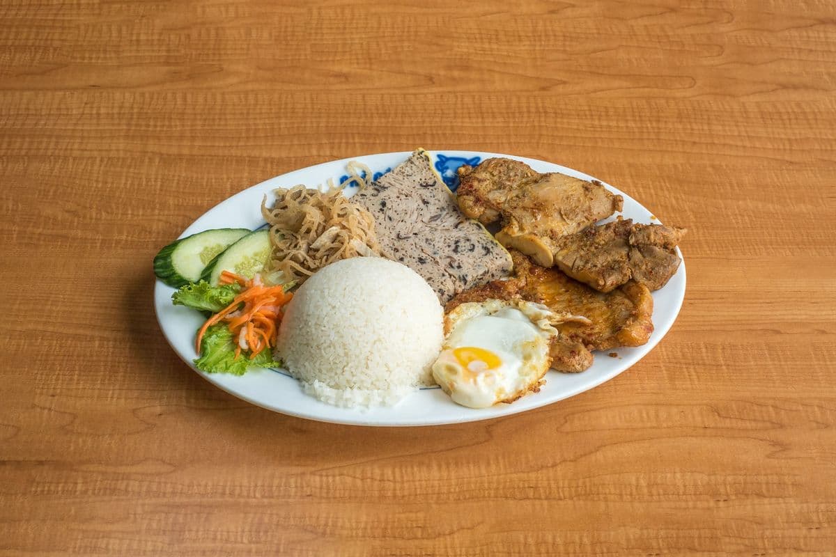 459. Grilled Pork Chop, Shredded Pork Skin, and Fried Egg with Steamed Rice - Com Tam Suon Nuong, Bi, Trung Op-La
