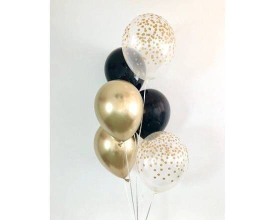 6 Balloons Bundle ( 11" Latex Gold -2 + 11" Latex Black-2 + 11" Latex Clear With Gold Confetti -2)