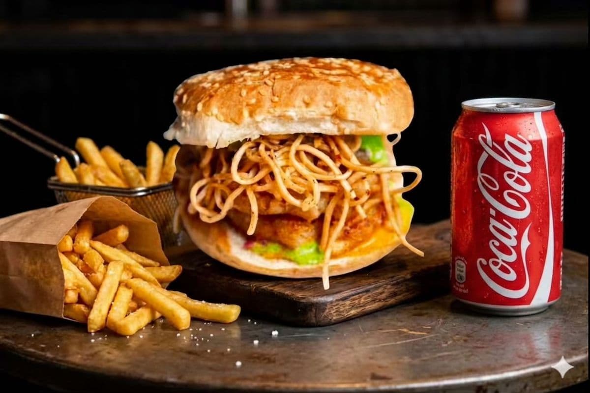 Noodle Burger Combo With Fries and coke can