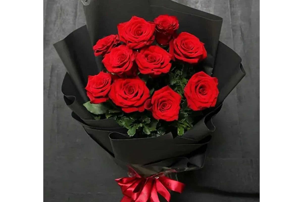 12 Red roses wrapped bouquet