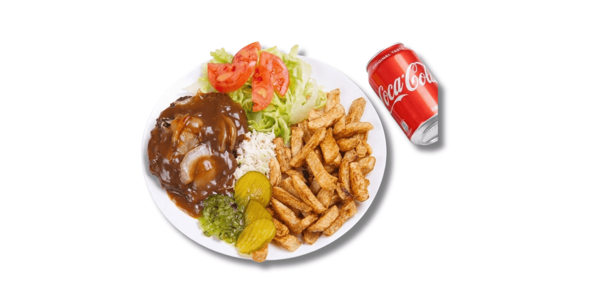 Plat Burger au Steak, Frite, Salade et Boisson 🥩🍟