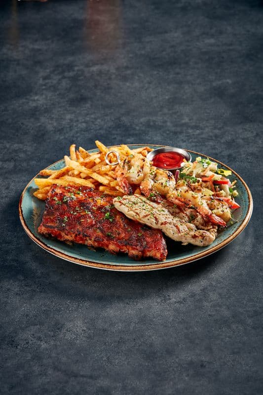 1/2 BBQ Back Ribs - Trio with Chicken & Shrimp