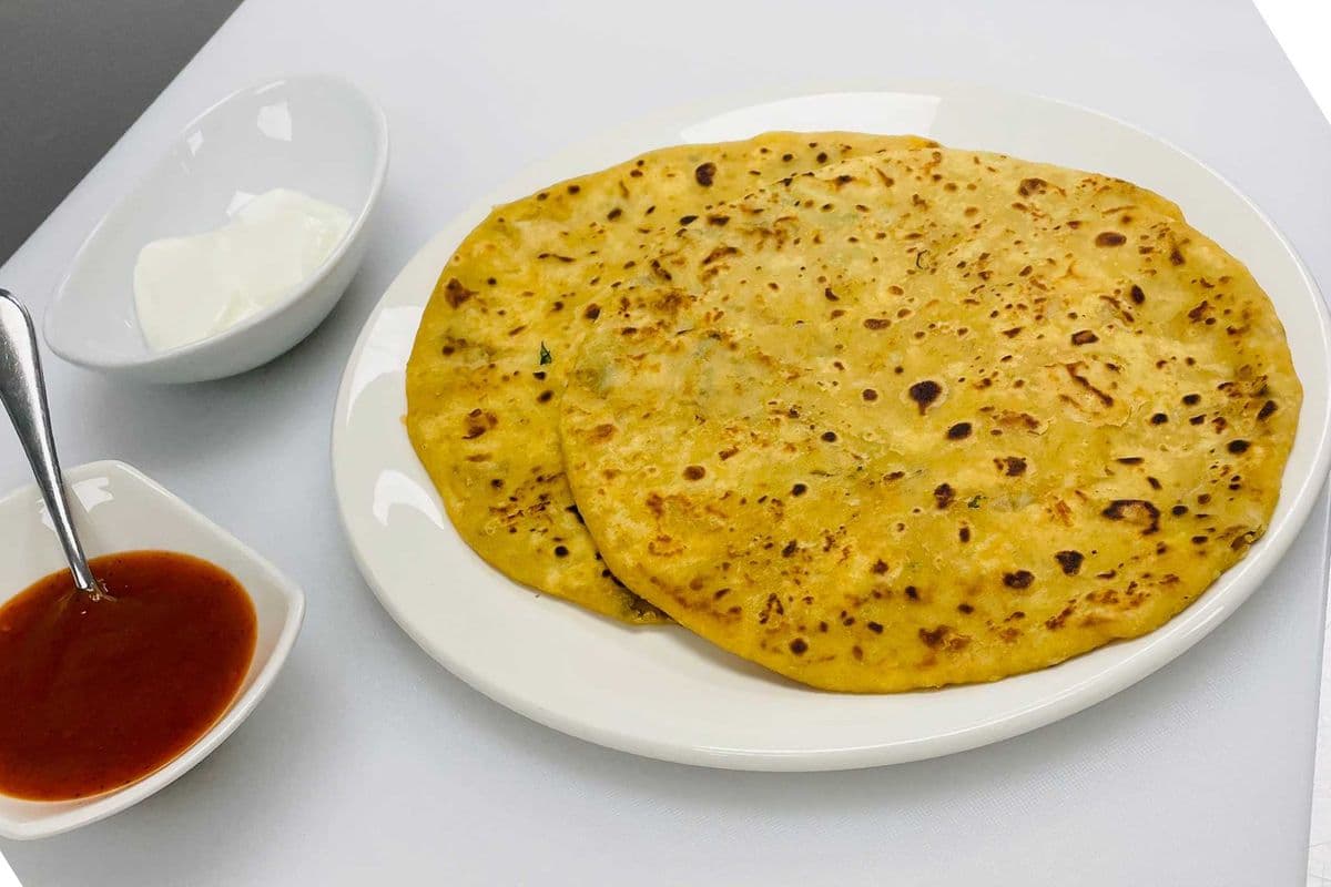 Two Gobi Paratha with Yogurt, Pickle, and Pop Combo