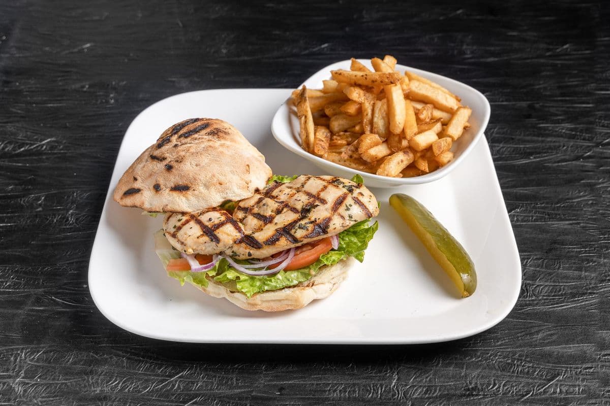 Grilled Chicken on a Homemade Bun with Fries