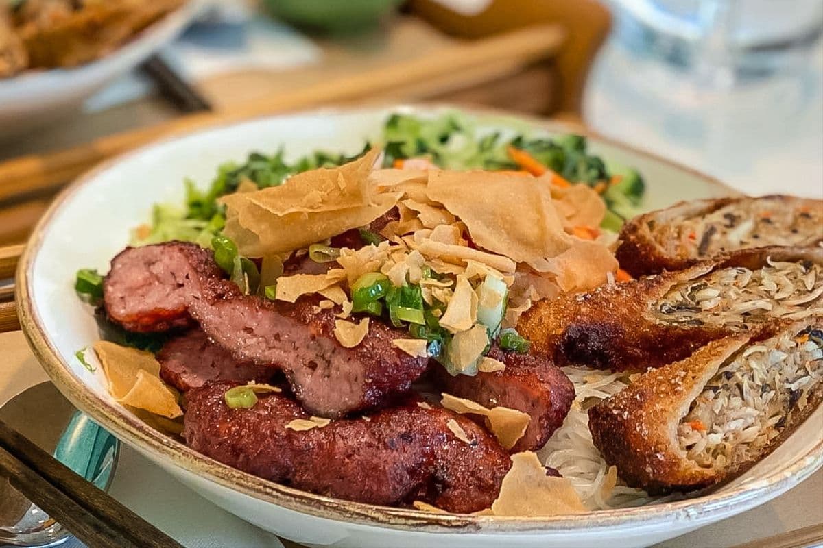Grilled Pork and Spring Roll Vermicelli Bowl