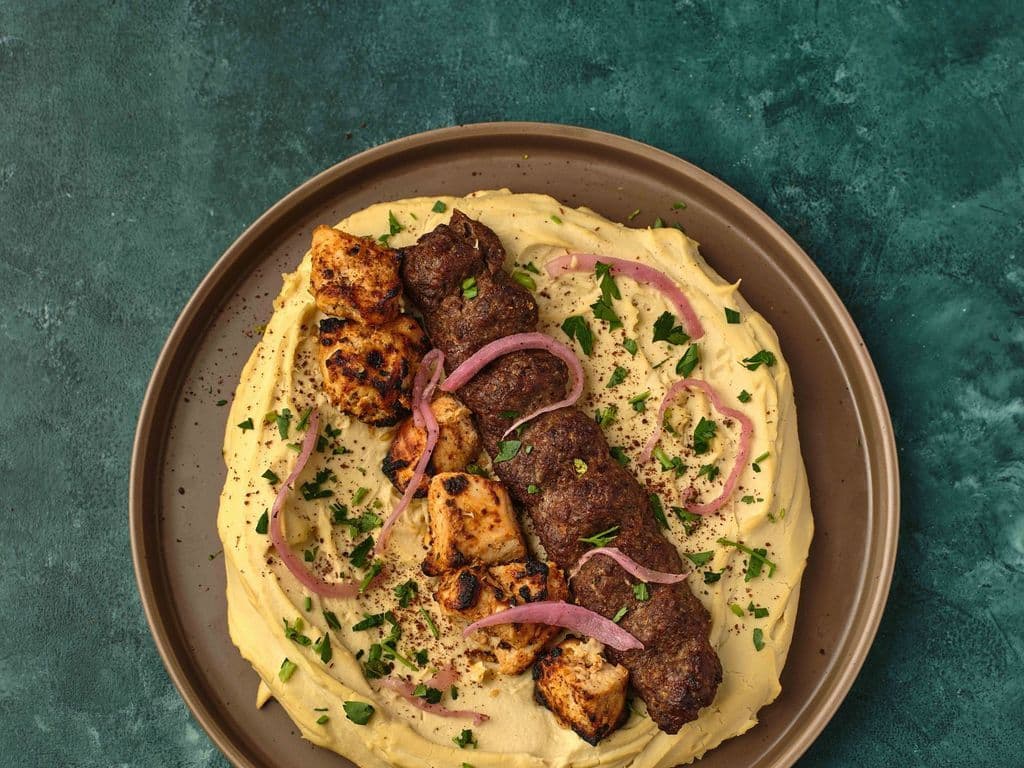 Kebab and Shish Taouk Plate with Hummus