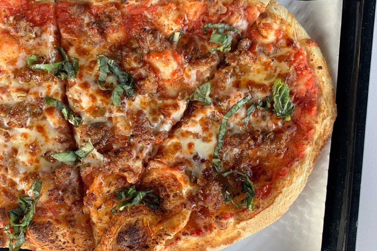 Sausage, Basil, Honey Pizza