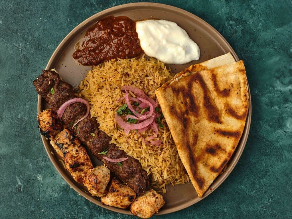 Kebab and Shish Taouk Plate with Rice