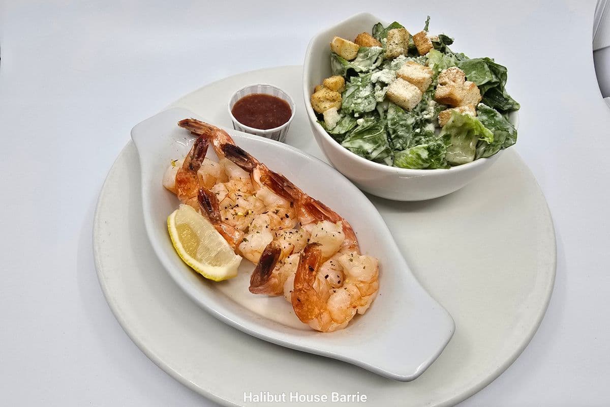 Grilled Shrimp (8 pcs) and Caesar Salad