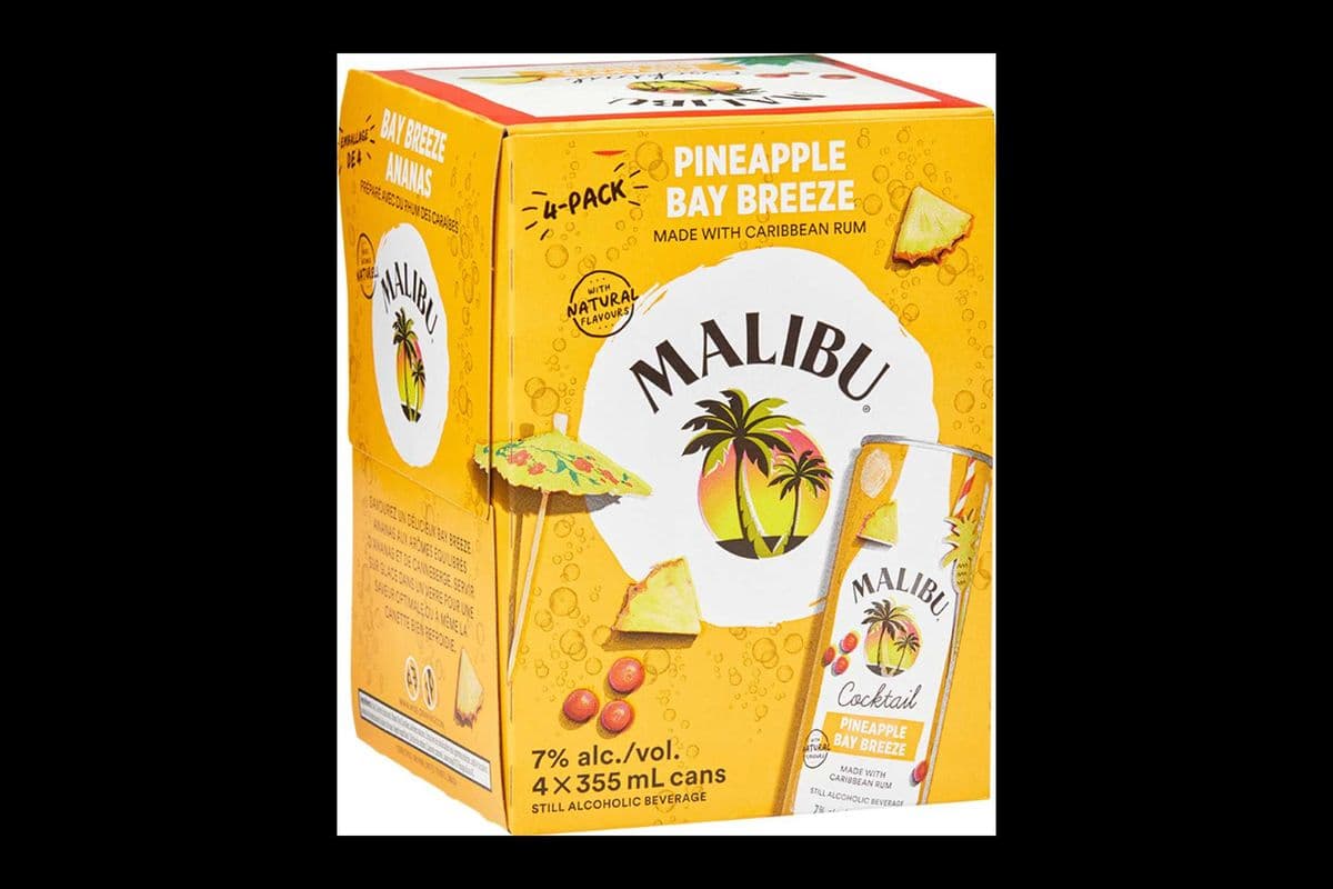 MALIBU COCKTAIL PINEAPPLE BAY BREEZE-4 CANS (4 x 355ML CANS) (4 x 355ML)