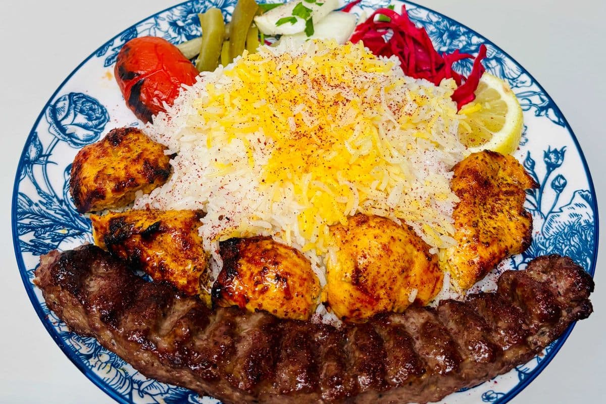 Persian Vaziri Kebab (Mix Jooje and Koobide Kebab) with Rice