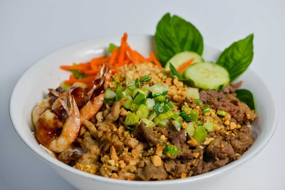 B7. Bún Bò Sate and Chả Giò - Sate Beef and Fried Pork Spring Rolls Vermicelli