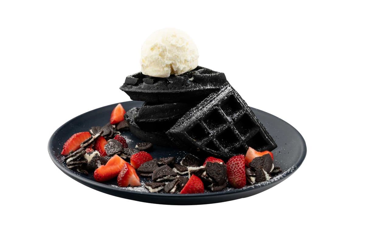 Strawberry Oreo Charcoal Belgian Waffle