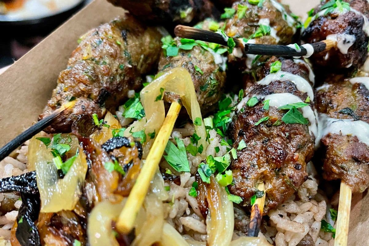 Lamb kebab with Mujaddara