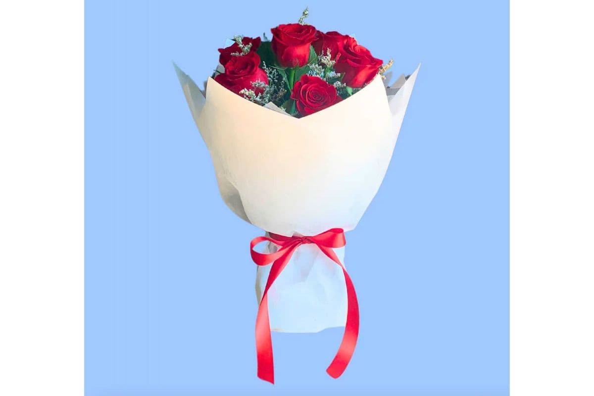 6 Red roses wrapped bouquet