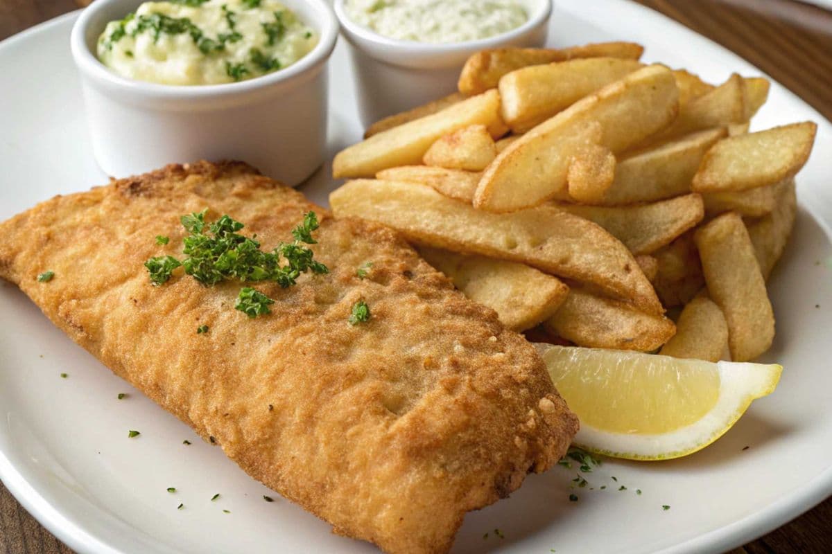 108. 1 Piece Halibut with Chips and Homemade Coleslaw