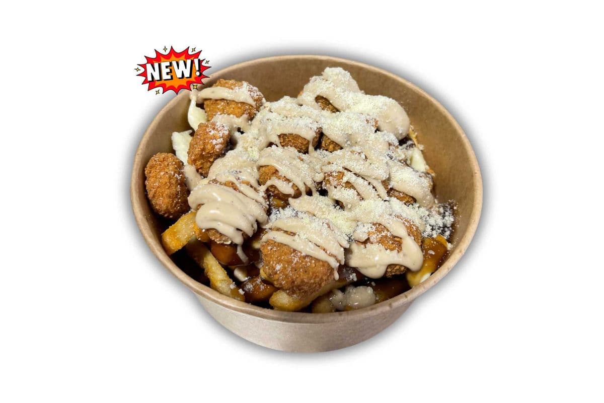 Garlic Parm PopCorn chicken Poutine