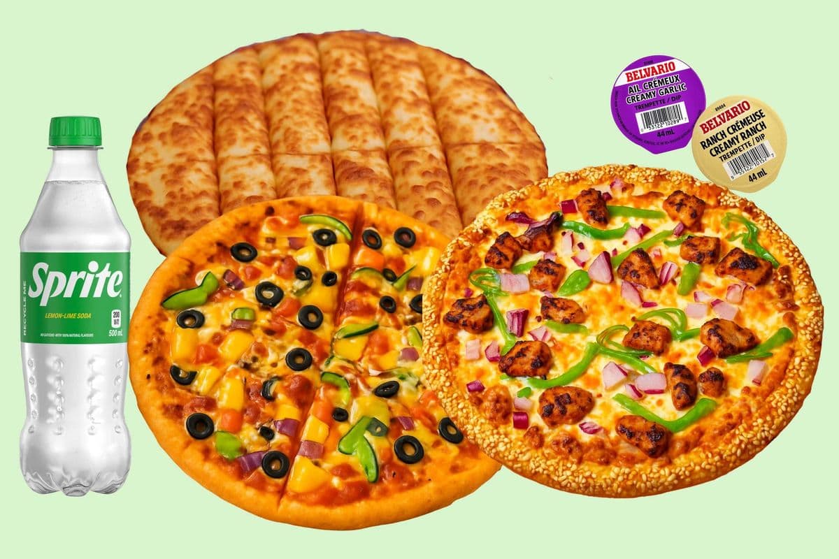 Combo 1:- Two Small 10" Pizza, Garlic/Cheese Sticks, 2 Dips & 500ml Pop