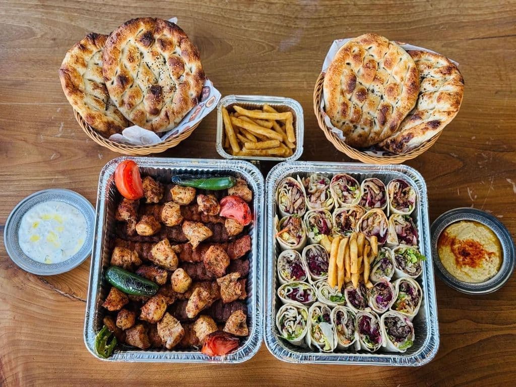 Sultan's Family Feast for 8 (4Chicken & 4Beef Adana, 4Chicken Shish, 3Chicken & 3Beef Doner Wraps, Humus, Cacik, Fries)