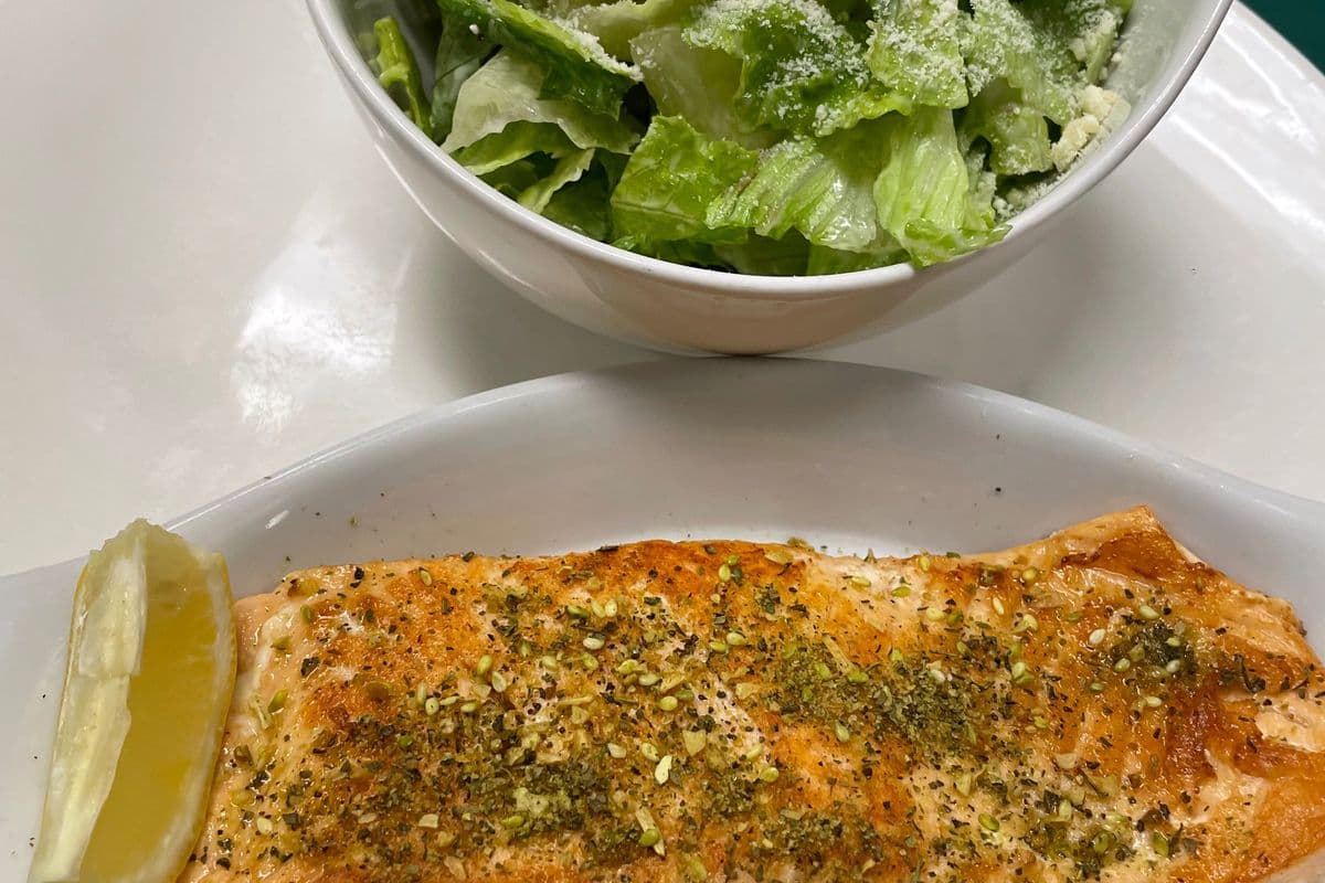 Grilled Atlantic Salmon and Caesar Salad