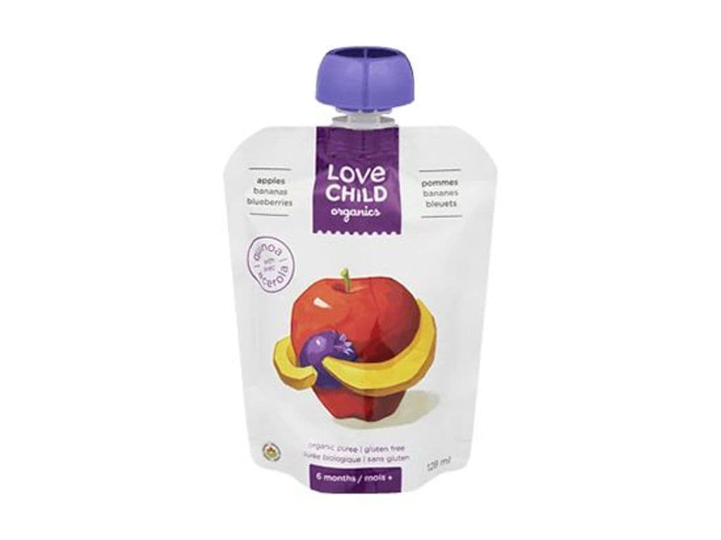 LOVE CHILD ORGANIC APPLES BANANAS BLUEBERRIES PUREE 128ML