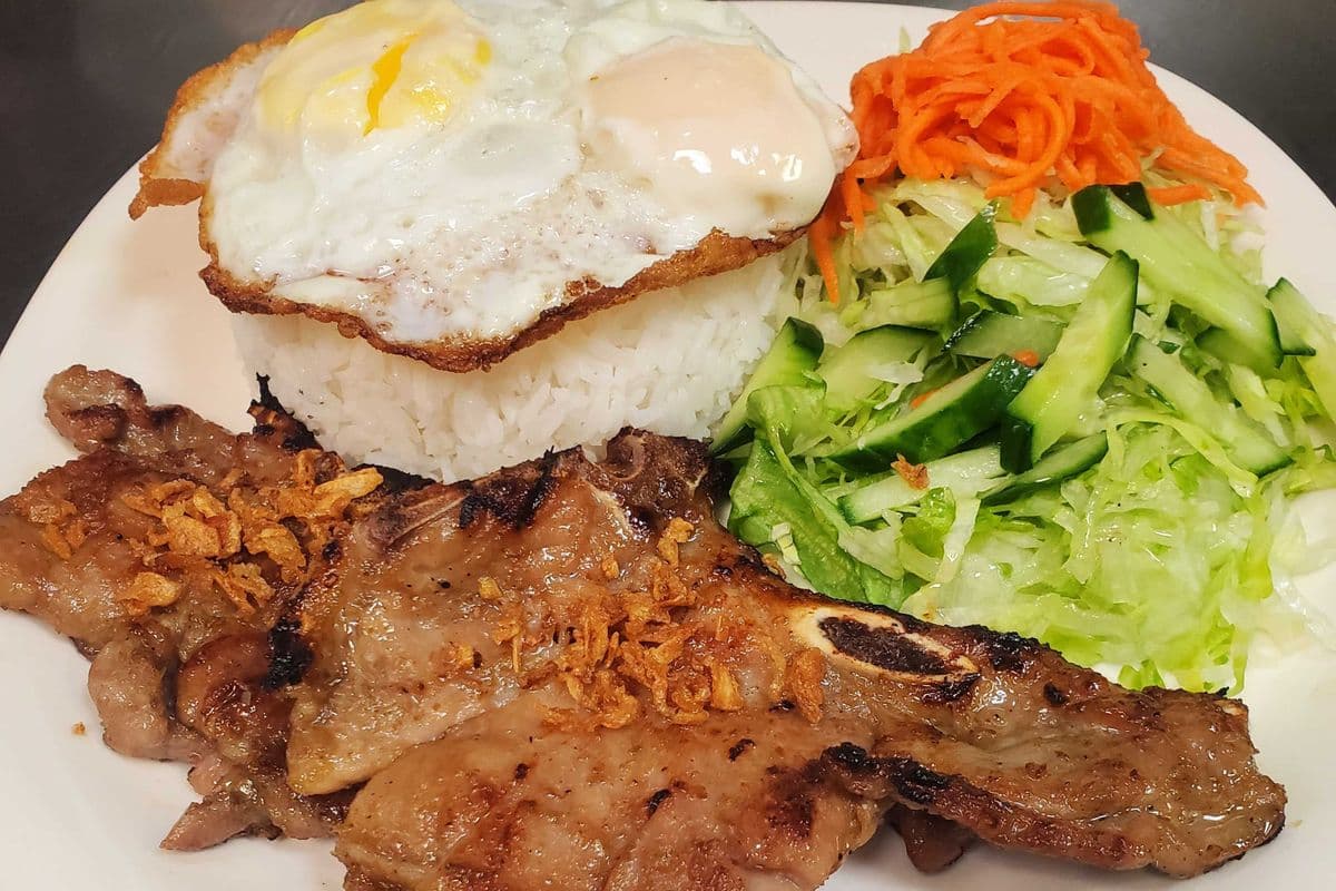 46. Grilled Pork Chop and Fried Egg on Steamed Rice
