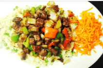 57. Medium-Rare Beef Cubes on Fried Rice
