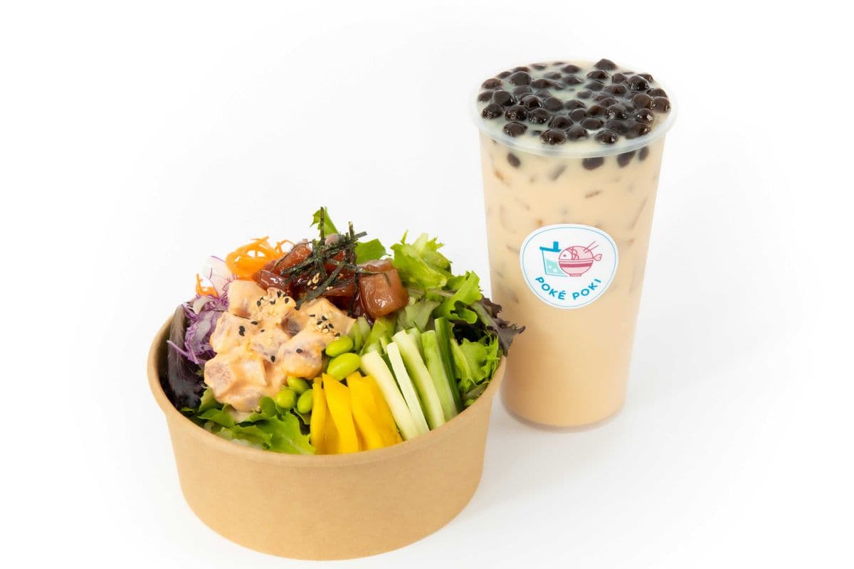 Poké Thon et Signature Thé au Lait avec perles de tapioca (M) / Tuna Poke and Signature Milk Tea with tapioca pearls (M)