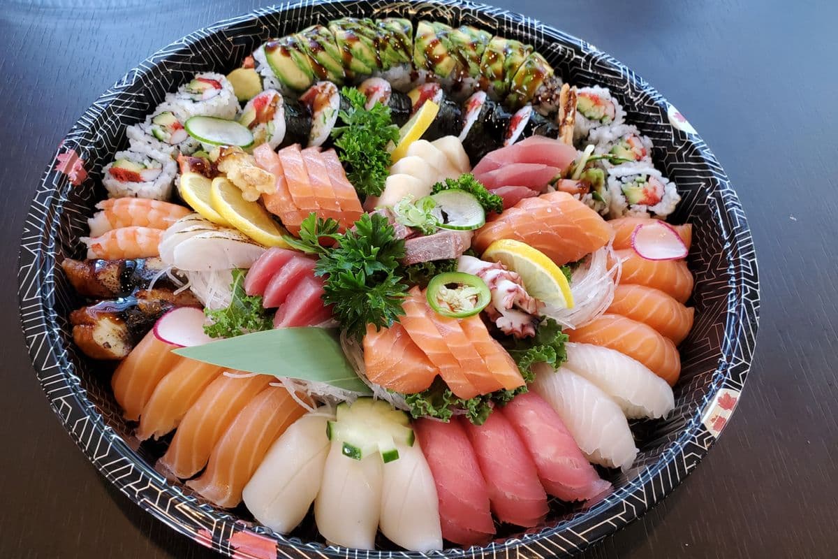 228. Medium Sushi and Sashimi Combination Party Tray (74 pcs)