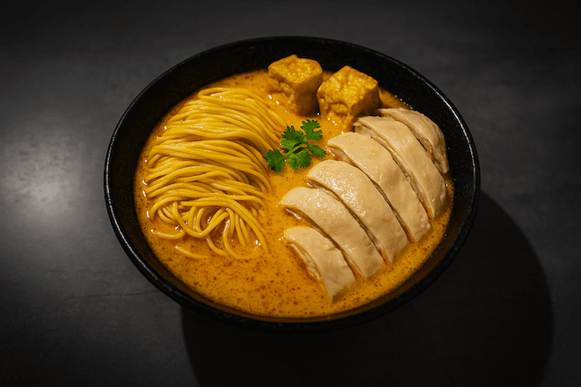 Hainanese Chicken Laksa Noodle Soup (Spicy) (incl. Dried Shrimp) / 喇沙蔥油雞湯麵(辣)(含蝦米)