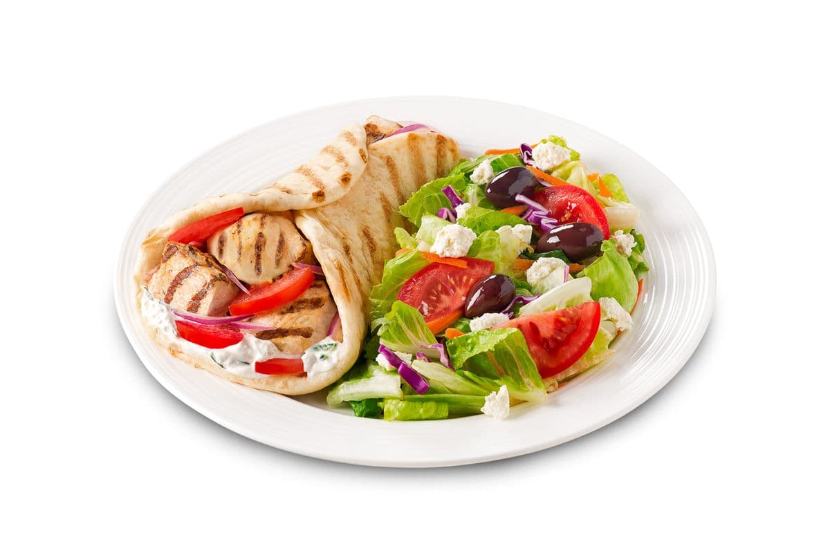 Chicken Souvlaki Pita with Side Salad