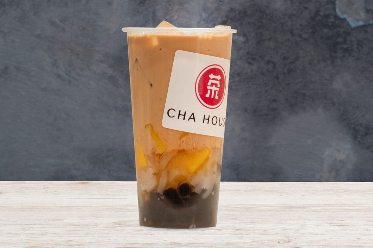 Cha Deluxe Milk Tea with Pearls, Jelly, and Pudding