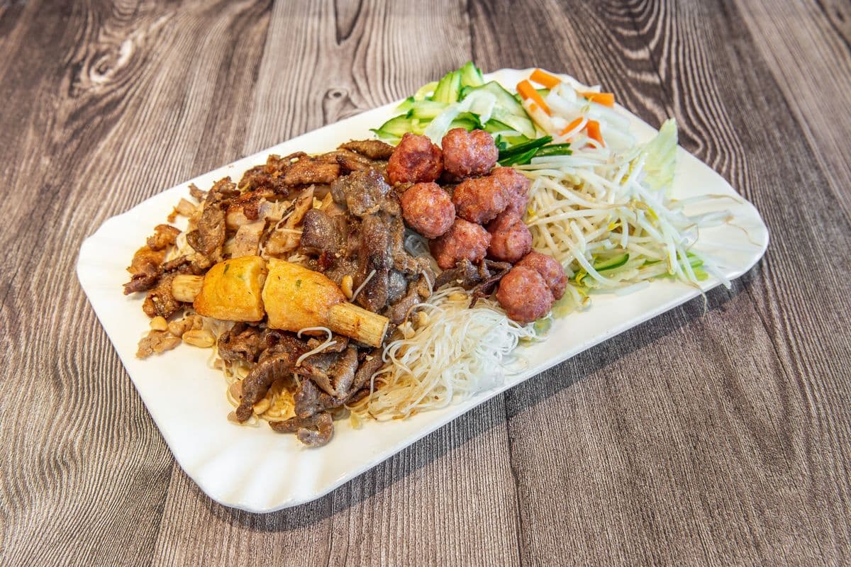 514. BBQ Chicken, Minced Shrimp on Sugarcane, and Meatballs - Ga Nuong, Chao Tom, Nem Nuong