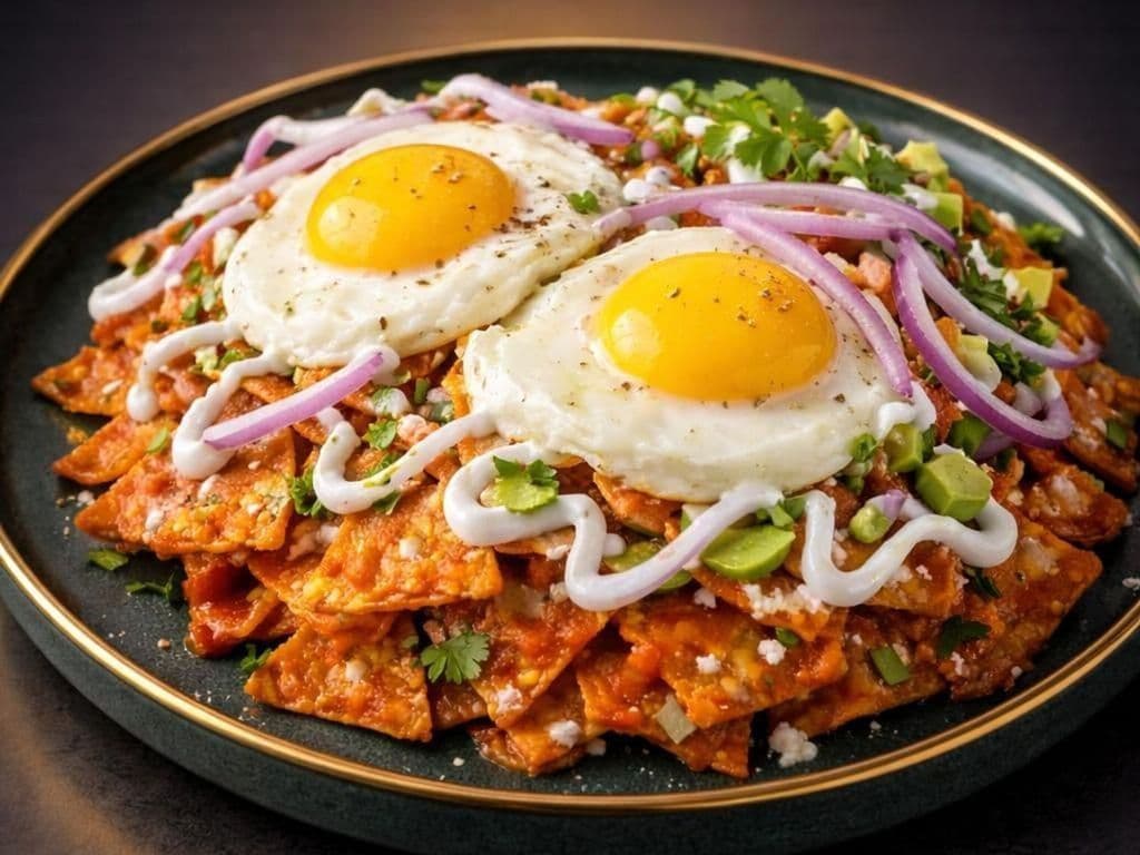Chilaquiles rojos  with Chicken or Egg